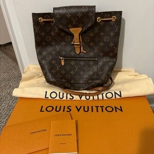Louis Vuitton Monogram Drawstring Tote with Burgundy Interior and Tan Trim